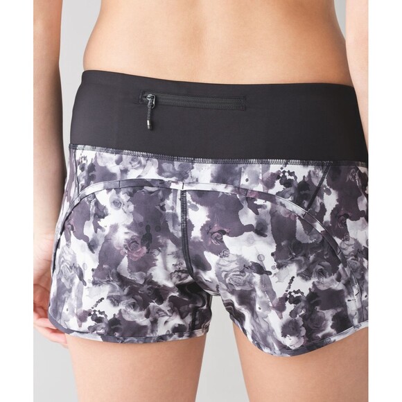Lululemon Run Times Shorts - Floral Print Mini Obscurred Black Dusty Mauve/Black - Picture 2 of 12